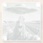 Alien UFO Chicken Art Abduction SciFi Humor Glazen Onderzetter (Achterkant)