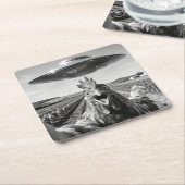 Alien UFO Chicken Art Abduction SciFi Humor Kartonnen Onderzetters (Schuin)