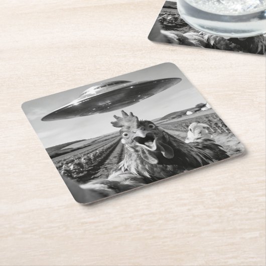 Alien UFO Chicken Art Abduction SciFi Humor Kartonnen Onderzetters (Schuin)