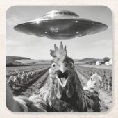 Alien UFO Chicken Art Abduction SciFi Humor Kartonnen Onderzetters (Voorkant)