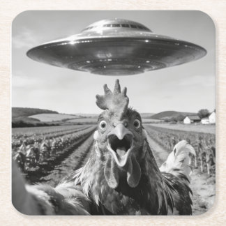 Alien UFO Chicken Art Abduction SciFi Humor Kartonnen Onderzetters