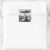 Alien UFO Chicken Art Abduction SciFi Humor Vierkante Sticker (Tas)