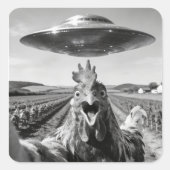 Alien UFO Chicken Art Abduction SciFi Humor Vierkante Sticker (Voorkant)