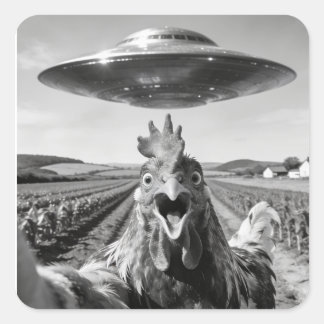 Alien UFO Chicken Art Abduction SciFi Humor Vierkante Sticker