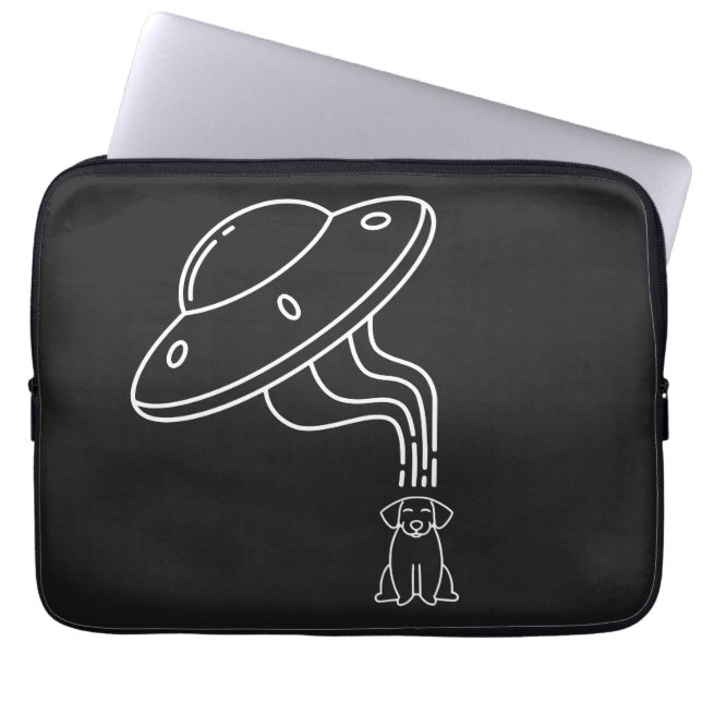 Alien UFO die een hondenpuppy afneemt Laptop Sleeve (Voorkant)