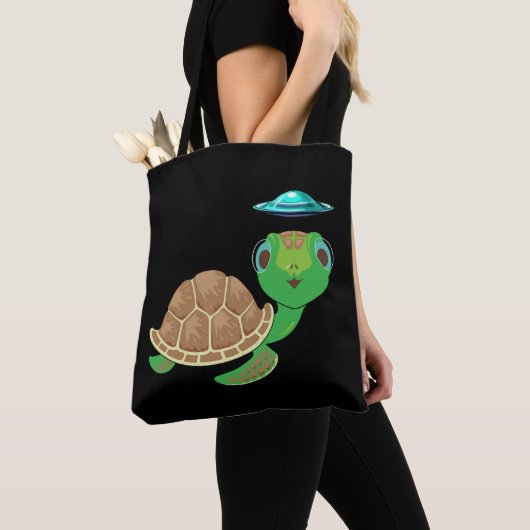 Alien, UFO en Turtle Bizarre Ontvoering Tote Bag (Dichtbij)