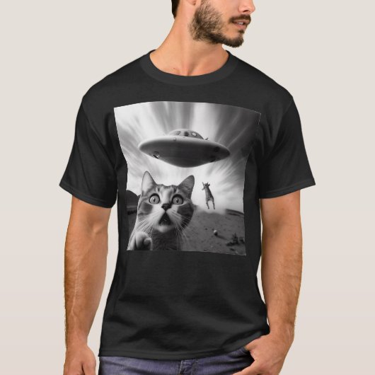 Alien UFO Funny Cat (2) T-shirt (Voorkant)