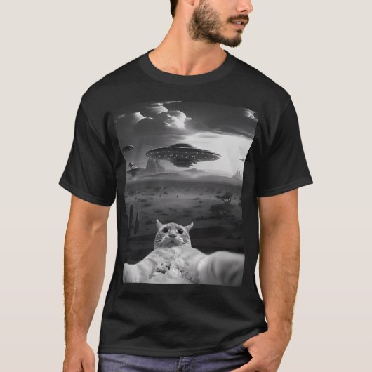 Alien Ufo Funny Cat T-shirt (Voorkant)