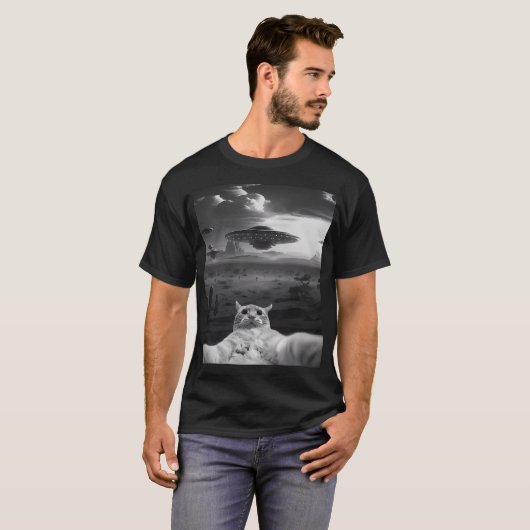 Alien Ufo Funny Cat T-shirt (Voorkant volledig)