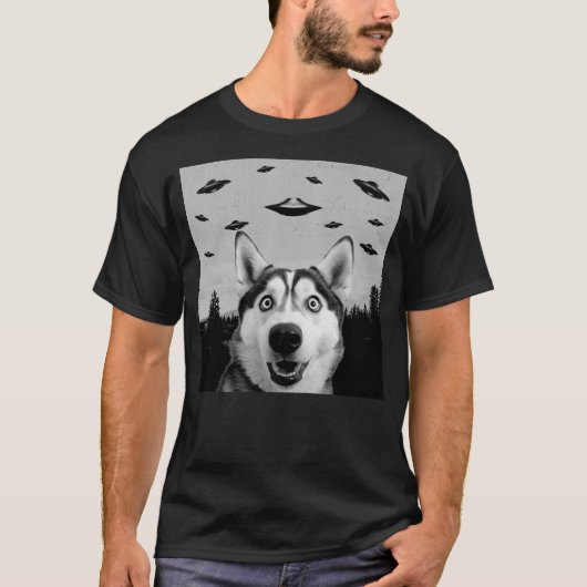 Alien UFO Funny Husky Dog Lover Men Women Kids T-shirt (Voorkant)