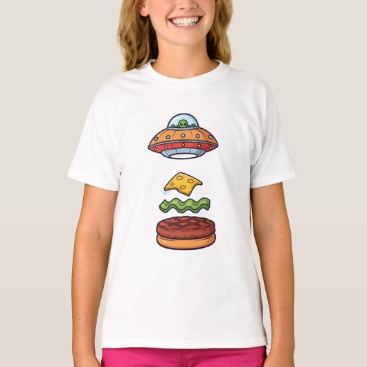 Alien UFO Gedemonteerde Cheeseburger Kinderen T-shirt (Voorkant)