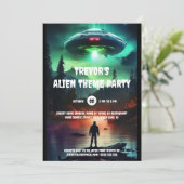 Alien UFO invasie verjaardagsfeestje Kaart (Staand voorkant)