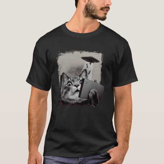 Alien UFO Kat Selfie Kitty Kat T-shirt (Voorkant)