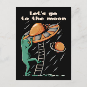 Alien UFO - Laten we naar de maan gaan 2036 Briefkaart