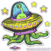 Alien UFO met Tentakelkunst Sticker (Voorkant)