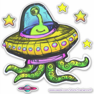 Alien UFO met Tentakelkunst Sticker