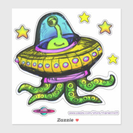 Alien UFO met Tentakelkunst Sticker