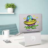 Alien UFO met Tentakelkunst Sticker (Laptop op bureau)