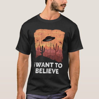 Alien UFO-ontvoering: ik wil Roswell Vint geloven T-shirt