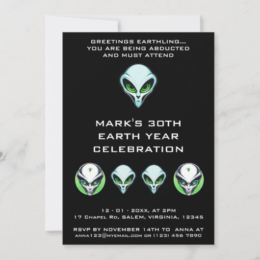 Alien UFO Ontvoering Ruimte Verjaardagsfeestje Kaart (Voorkant)