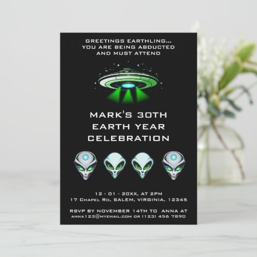 Alien UFO Ontvoering Ruimte Verjaardagsfeestje Kaart (Staand voorkant)