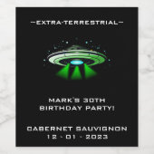 Alien UFO ontvoering ruimteschip verjaardagsfeestj Wijn Etiket (Enkel label)
