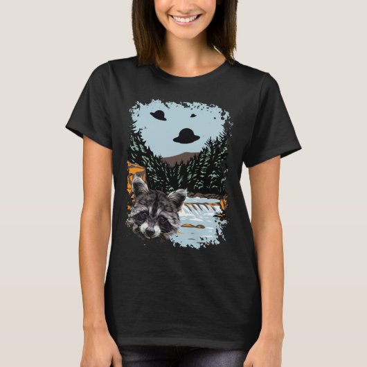 Alien UFO Raccoon Lovers Extraterrestrial Encounte T-shirt (Voorkant)