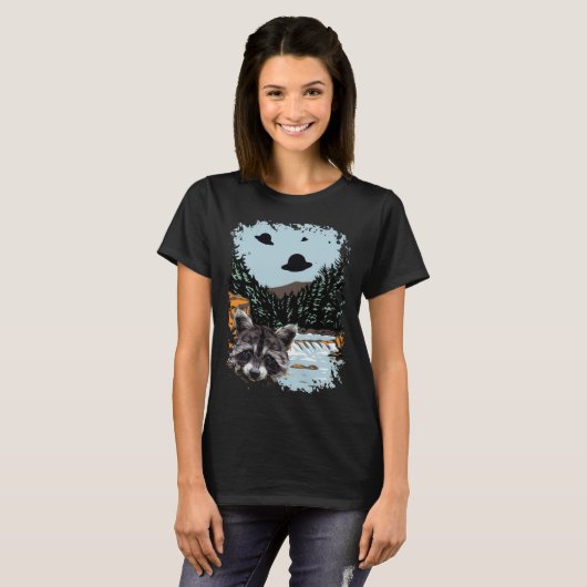Alien UFO Raccoon Lovers Extraterrestrial Encounte T-shirt (Voorkant volledig)
