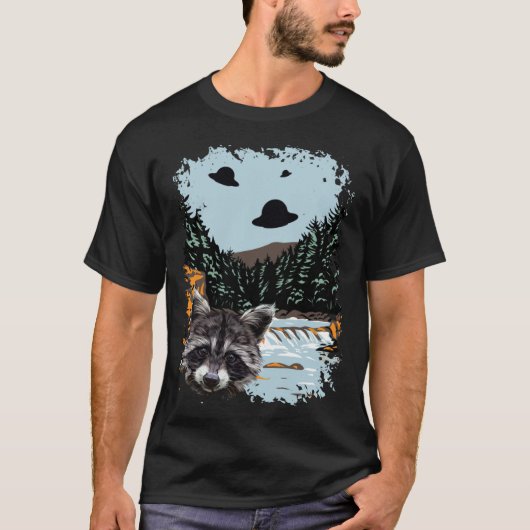 Alien UFO Raccoon Lovers Extraterrestrial Encounte T-shirt (Voorkant)