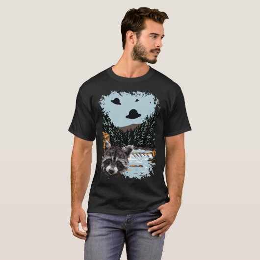 Alien UFO Raccoon Lovers Extraterrestrial Encounte T-shirt (Voorkant volledig)