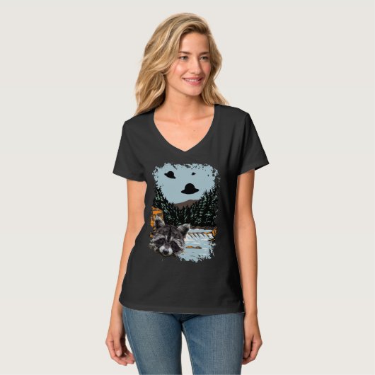 Alien UFO Raccoon Lovers Extraterrestrial Encounte T-shirt (Voorkant volledig)
