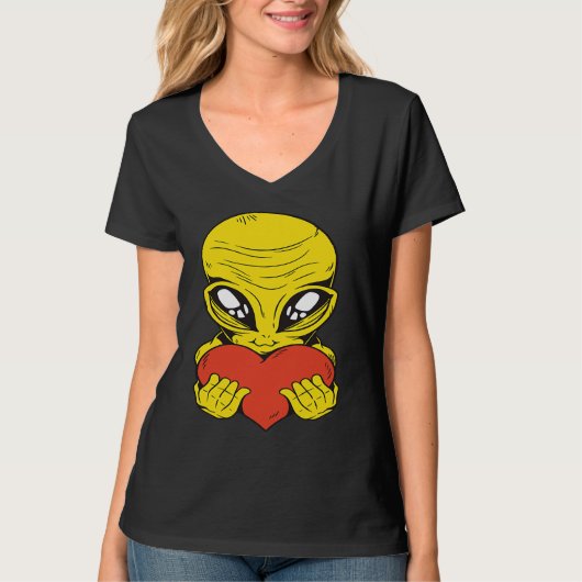 Alien UFO Space Alien Heart T-shirt (Voorkant)