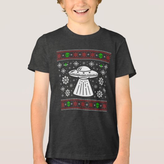 ALIEN UFO UGLY XMAS SWEATER CHRISTMAS Tri-Blend SHIRT (Voorkant)