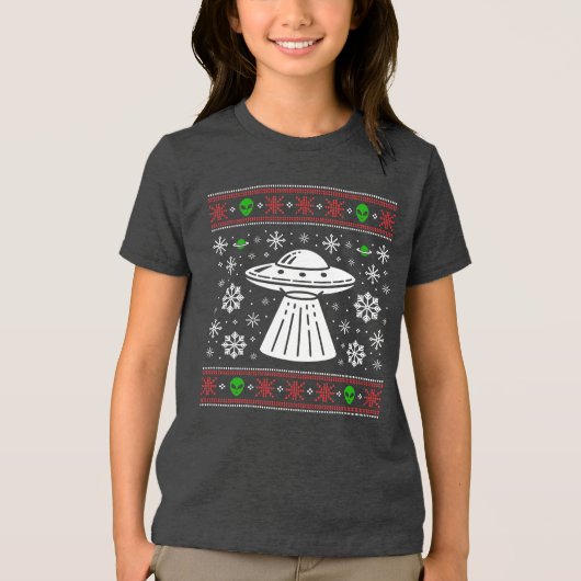 ALIEN UFO UGLY XMAS SWEATER CHRISTMAS Tri-Blend SHIRT (Voorkant)