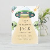 Alien UFO Waterverf Verjaardagsuitnodiging voor ki Kaart (Staand voorkant)