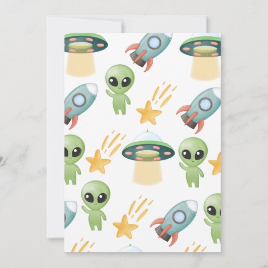 Alien UFO Waterverf Verjaardagsuitnodiging voor ki Kaart (Achterkant)