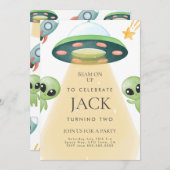 Alien UFO Waterverf Verjaardagsuitnodiging voor ki Kaart (Voorkant / Achterkant)