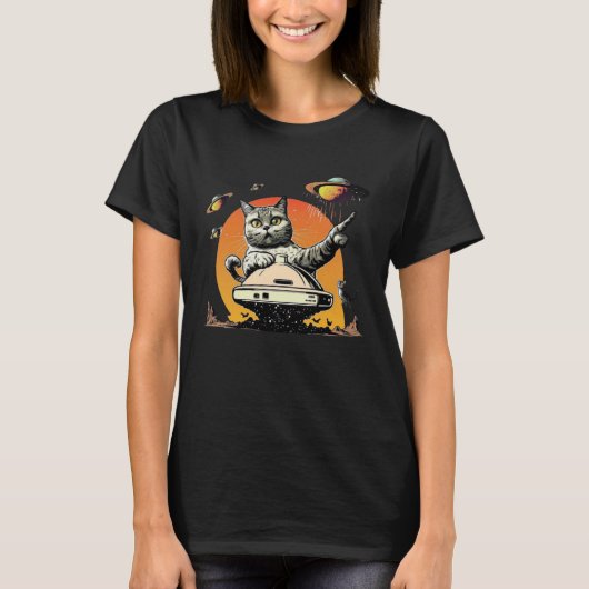 Alien UFO  Weird Cat T-shirt (Voorkant)