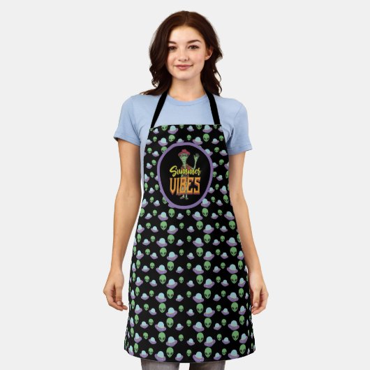 Alien UFO Zomer Vibes Grappig Koken Cadeau Schort (Gedragen)