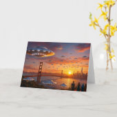 Alien UFOs SciFi Fantasy San Francisco Golden Gate Kaart (Gele Bloem)