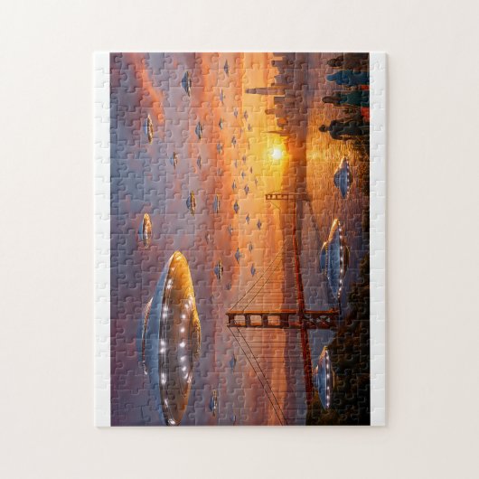 Alien UFOs SciFi Fantasy San Francisco Golden Gate Legpuzzel (Verticaal)