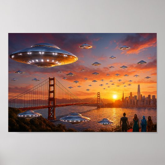 Alien UFOs SciFi Fantasy San Francisco Golden Gate Poster (Voorkant)