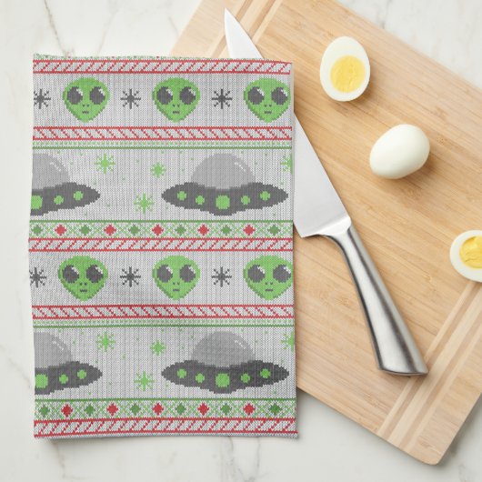 Alien Ugly KerstSweater Theedoek (Quarter Fold)