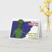 Alien Verjaardag Kaart (Gele Bloem)