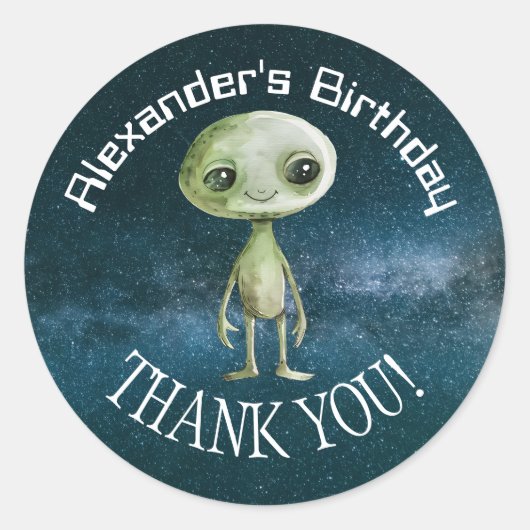 Alien Verjaardagsfeest Sticker (Voorkant)