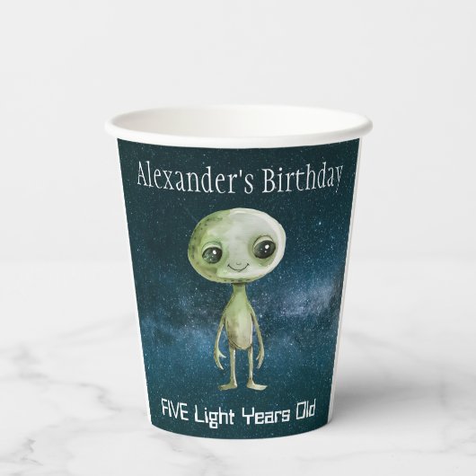 Alien verjaardagsfeestje papieren bekers (Achterkant)