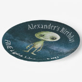 Alien verjaardagsfeestje papieren bordje (Gekanteld)