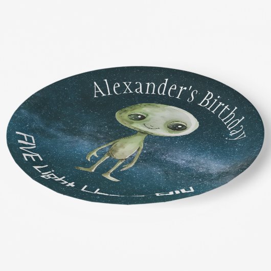 Alien verjaardagsfeestje papieren bordje (Gekanteld)