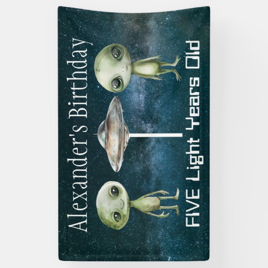 Alien verjaardagsfeestje spandoek (Verticaal)