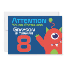 Alien verjaardagsjongen 8e blauw sinaasappel uitno